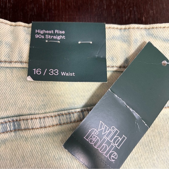 NWT Wild Fable Highest Rise 90’s Straight Jeans Lime Green Acid Wash Sz 16 - Picture 6 of 11